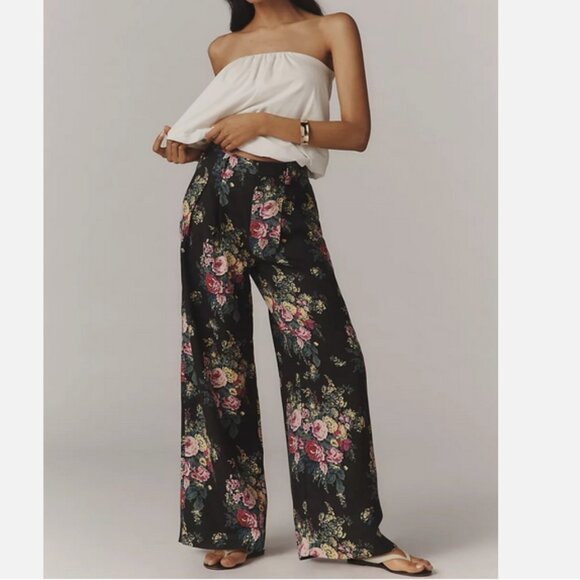 Anthropologie Maeve The Avery Linen Wide-Leg Trousers Pants Floral Size XXS NWT
